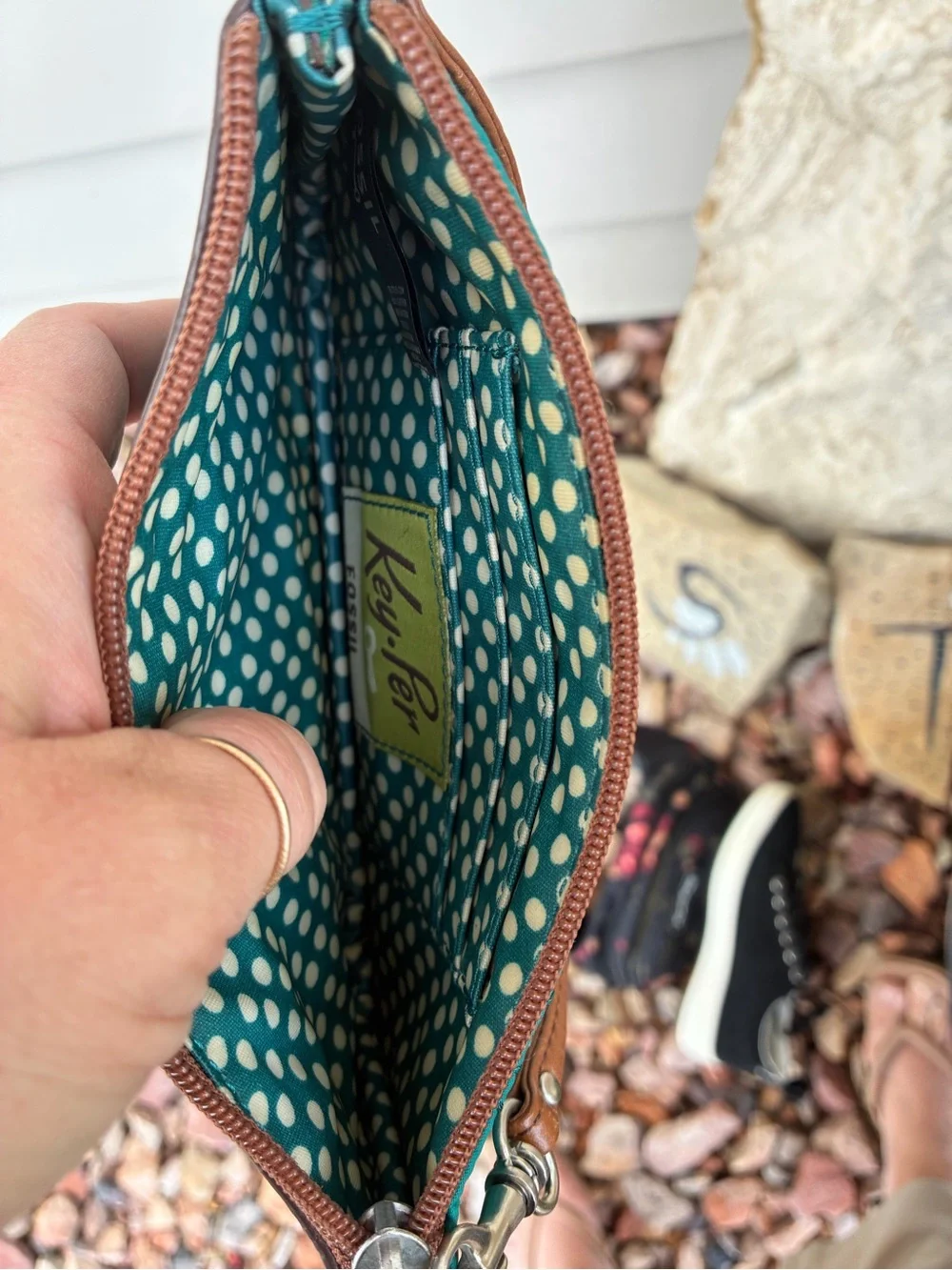 Vintage Fossil Key-Per Wristlet